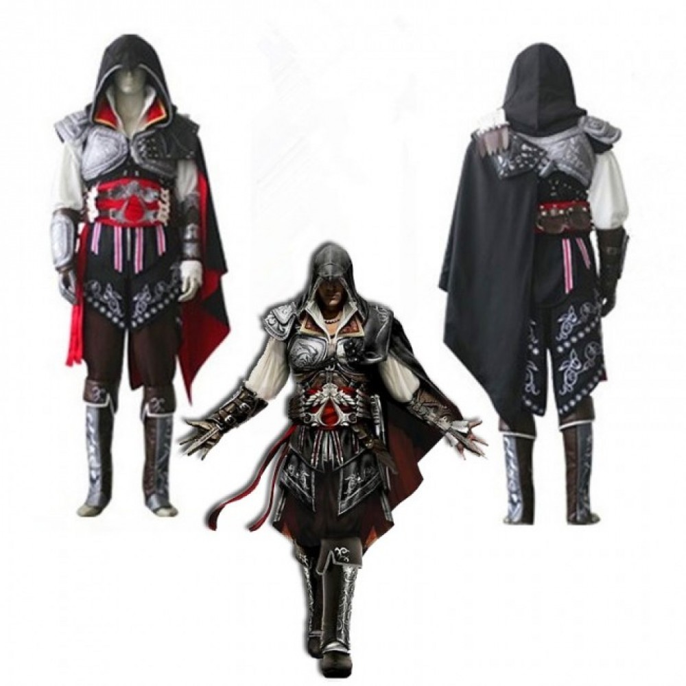 Assassin's Creed 2 Ezio Outfit Black Halloween Cosplay Costume.